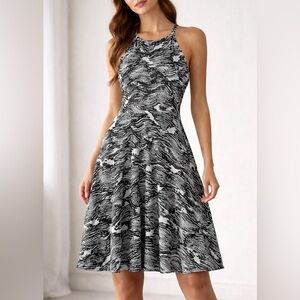 Bar III Black and White Halter Dress With Keyhole Back